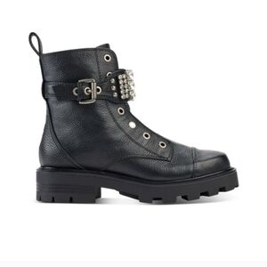 Karl Lagerfeld Paris Women's Maeva Combat Boot Crystal Embellished Buckles 7.5